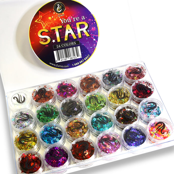 Nail Art Star Glitter - 24 Colors/Box